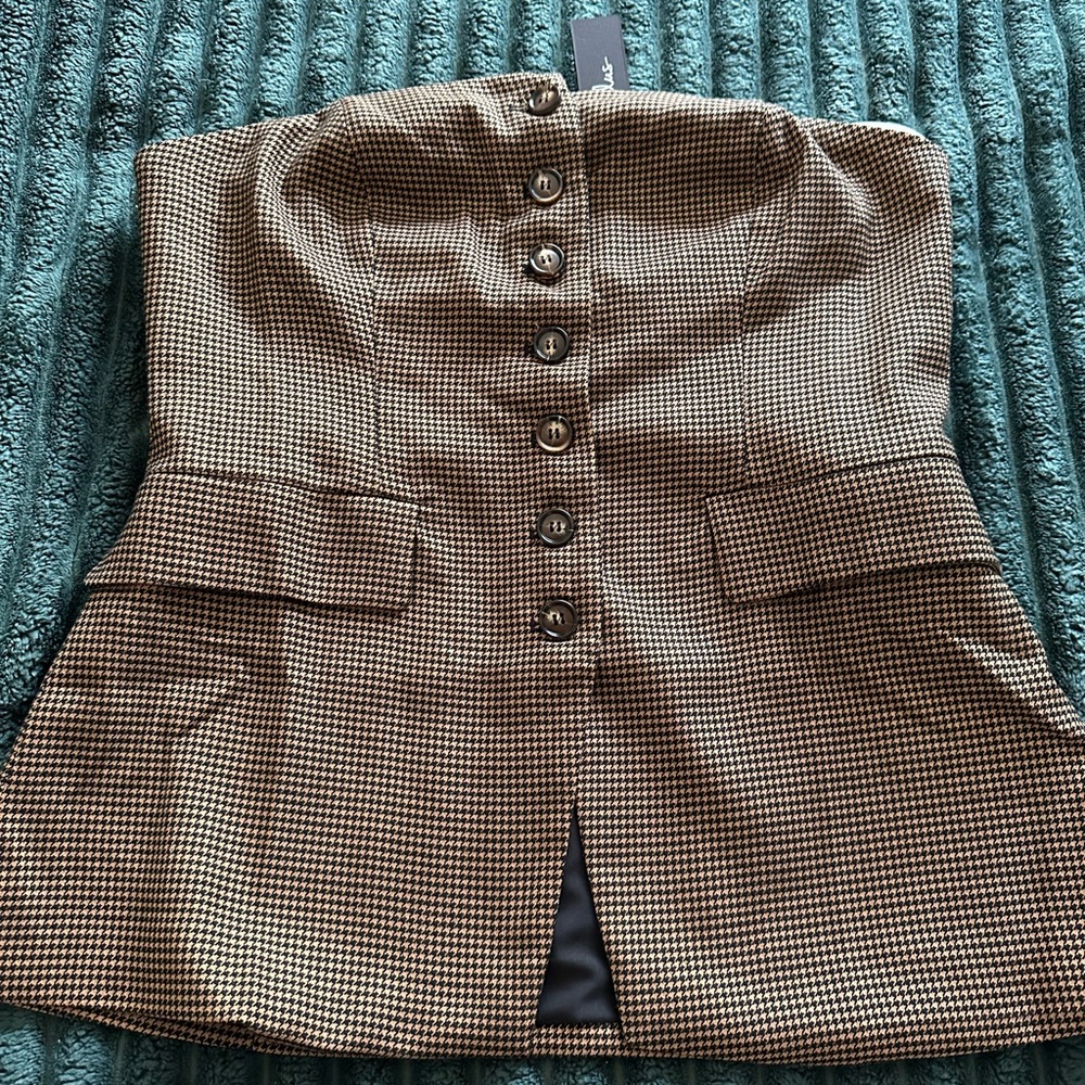 Iconic Status Brown Houndstooth Plaid Strapless Vest Top